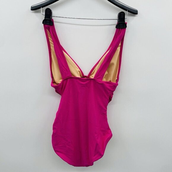 J Crew Womens Size 4 Ruched V Neck One-Piece Swimsuit Radiant Fuchsia $118 557 - Picture 4 of 7